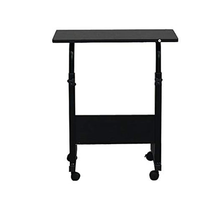 Sofa Side Table C Shaped End Table with Wheels, Rolling Bedside Laptop Table Snack Table TV Tray, Height Adjustable, Wooden Top & Metal Frame - color: Black, 23.6"