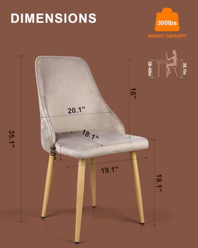 Set of 2 Mid-Century Dining Chairs High Back Grey Velvet Upholstered Modern Farmhouse Kitchen Chairs with Sturdy Metal Legs Ergonomic Armless Accent Chairs for Dining Room/Living Room/Office - color: Grey