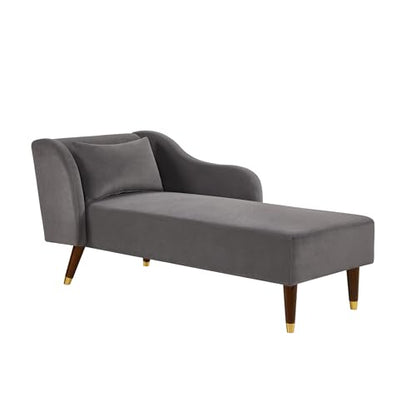 Bellemave Chaise Lounge Indoor, Velvet Upholstered Lounge Chair with Pillow, Solid Wood Legs Modern Chaise Lounge Chair for Living Room Bedroom Office (Grey) - color: Grey