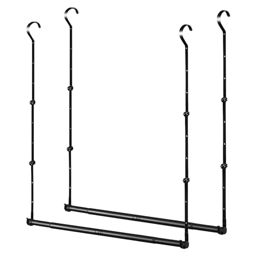 Adjustable Closet Rod for Hanging Clothes 2 Pack Heavy Duty Closet Extender | Adjustable Height & Width Hanging Rod Double Hanging Closet Bar Space-Saving Closet Lower Extender for Clothing Organizer - color: 2 Pack