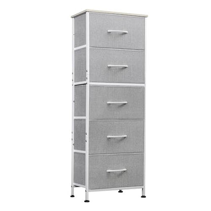 WLIVE Tall Dresser for Bedroom, 5 Drawer Dresser, Light Grey | 5 vertical fabric drawers, Tall vertical design, Bedroom or closet use, Dresser for small spaces, Chest of drawers - color: Light Grey