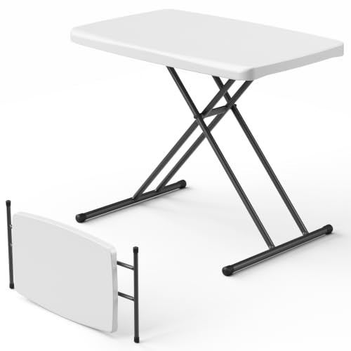 Folding Table, TV Tray with 3 Levels Adjustable Height, Heavy Duty No Assembly Foldable Small Table for Eating or Working on Couch, Picnic, Camping, Living Room, Indoor and Outdoor Use - color: White, size: 30inch-1 Pack
