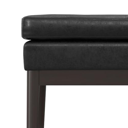 SIMPLIHOME Carlson 27" Wide Woven Fabric Rectangle Ottoman in Black | Mid-century modern ottoman with a padded seat for extra seating in the bedroom or living room; footstool, footrest. - color: Distressed Black, style: Small Ottoman Bench