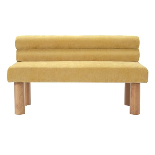 Christopher Knight Home Wally Fabric Upholstered Dining Bench, Long Dining Room Chair, Wooden Entryway Bench, Bedroom End of Bed Bench, Yellow+Natural - color: Yellow+natural