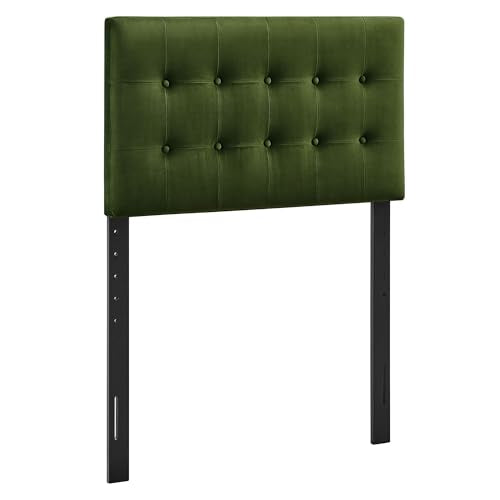 Modway Emily Twin Size Performance Velvet Headboard in Moss Green - Stain-Resistant Velvet Upholstery with Button Tufting and 7 Adjustable Height Positions - color: Moss Green, size: Twin