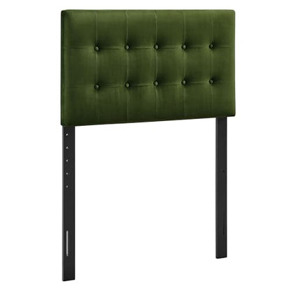 Modway Emily Twin Size Performance Velvet Headboard in Moss Green - Stain-Resistant Velvet Upholstery with Button Tufting and 7 Adjustable Height Positions - color: Moss Green, size: Twin