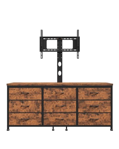 TV Stand with Mount for 32/55/65/75/85 inch TVs, Entertainment Center with 9 Fabric Drawers Dresser Storage, Height Adjustable Media Console - color: Rustic Brown
