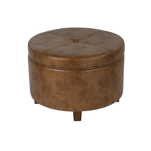 HomePop 24" Large Leatherette Storage Ottoman - Distressed Brown Faux Leather - color: Distressed Brown Faux Leather