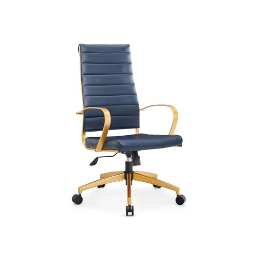 lux Modern Desk Chairs with Wheels and arms Ergo Chairs high Back Chair Computer Leather Modern Chair Leather Office Executive Chair (GD-Blue) - color: Gd-blue