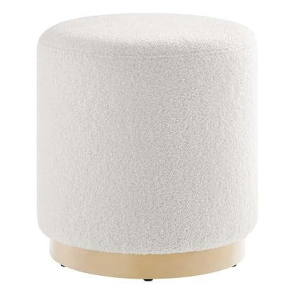 Modway Tilden 16 Inch Round Soft Sherpa Fabric Upholstered Ottoman in Ivory Natural - Small Ottoman Foot Rest with Rubberwood Plinth Base - Living Room Ottoman Side Table - Sherpa Ottoman Footstool - color: Ivory Natural