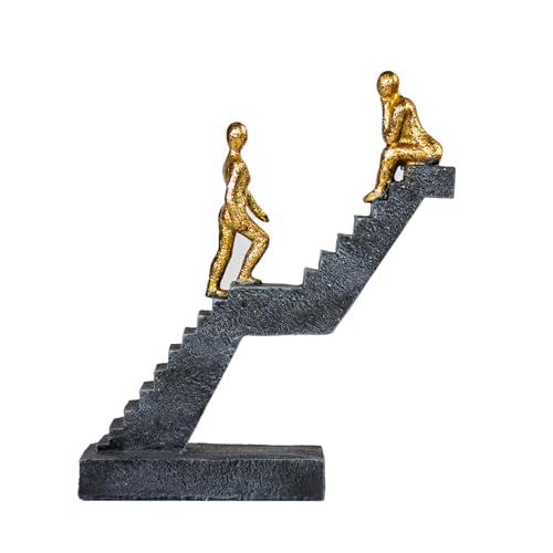 Modern Staircase Sculpture, Gold Figures on Black Steps - color: ‌"dual Gold"‌