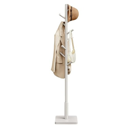 VASAGLE Solid Wood Coat Rack, Free Standing Hall Coat Tree with 8 Hooks, 3 Height Options, for Coats, Hats, Bags, Purses, for Entryway, Hallway, Rubberwood Hooks and Pole, Cappuccino Beige URCR010K01 - color: Cappuccino Beige, style: Square Base + Cylindr
