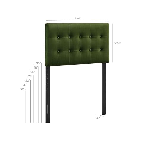 Modway Emily Twin Size Performance Velvet Headboard in Moss Green - Stain-Resistant Velvet Upholstery with Button Tufting and 7 Adjustable Height Positions - color: Moss Green, size: Twin