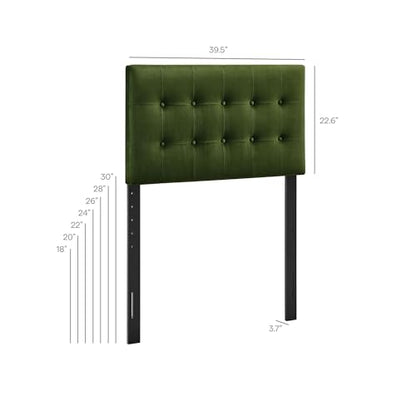 Modway Emily Twin Size Performance Velvet Headboard in Moss Green - Stain-Resistant Velvet Upholstery with Button Tufting and 7 Adjustable Height Positions - color: Moss Green, size: Twin