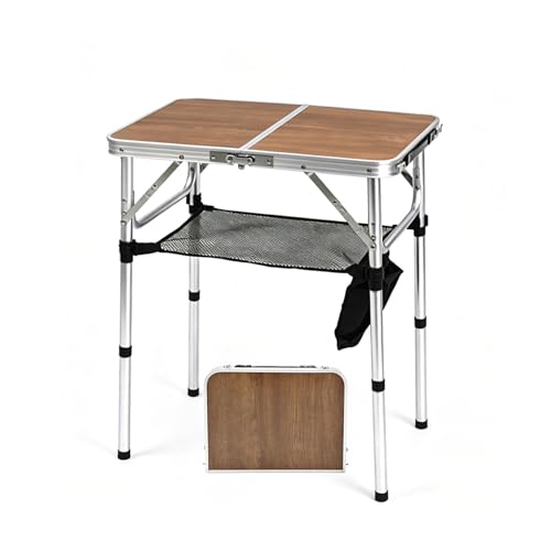 Small Folding Camping Table, 2ft Portable Picnic Table Aluminum 24" x 16" Folding Table, 3 Adjustable Heights Portable Lightweight Table Dining Table for RV, Picnic, Beach (Wood Pattern) - color: Wood Pattern