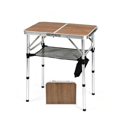 Small Folding Camping Table, 2ft Portable Picnic Table Aluminum 24" x 16" Folding Table, 3 Adjustable Heights Portable Lightweight Table Dining Table for RV, Picnic, Beach (Wood Pattern) - color: Wood Pattern