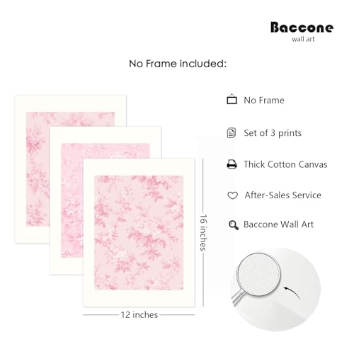 Baccone Pink Floral Wall Art Chinoiserie Flower Wall Decor Pictures Aesthetic Canvas Wall Art Love Shack Fancy Poster Vintage Floral Prints for Living Room Bedroom 12x16 Inch Unframed Set of 3 - color: Chinoiserie Prints, size: 12x16 Inch Unframed