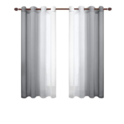 DWCN Grey Ombre Sheer Curtains - Faux Linen Semi Voile Gradient Bedroom and Living Room Curtains, Set of 2 Grommet Top Window Drape Panels, 52 x 63 Inch Length - color: Grey, size: 52"W x 63"L (Pack of 2)