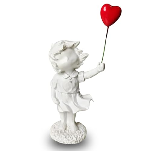 Banksy Street Graffiti Art Statue,Love Balloon Girl Room Decor,Resin Ornaments,Living Room Dining Desk Decorations,Bookshelf Decorative Objects(White) - color: Love Balloon Girl-white
