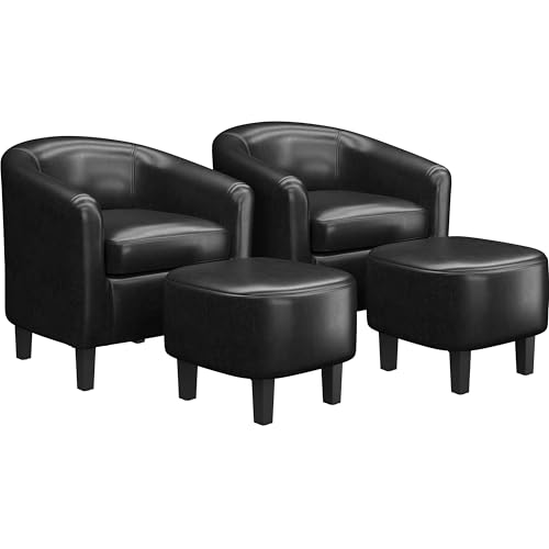 Yaheetech Accent Chairs with Ottoman, Faux Leather Set of 2, Black | Water-resistant Faux Leather Chairs with High-density Foam and Solid Wood Legs for Living Room, Waiting Room, Small Space - color: Black(faux Leather), style: with Ottoman