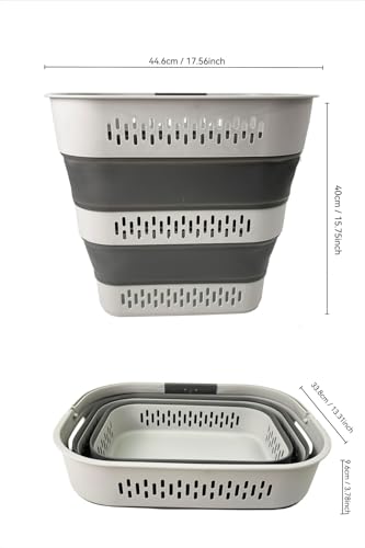 SAMMART 38L(10 Gal) Collapsible Laundry Basket - Foldable Pop-Up Storage Container/Organizer-Portable Space Saving Hamper, Measure 17.5x13.3x15.7"/3.8" Expanded/Collapsed (2, Grey) - color: Grey
