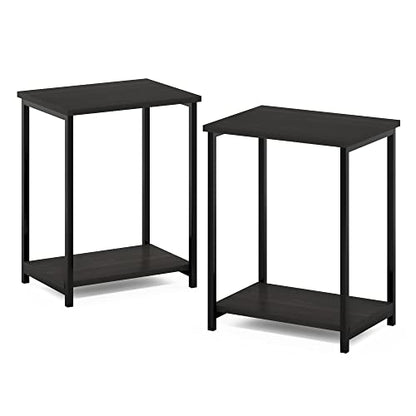 2-Tier Set of 2 Modern End Table with Metal Frame, Open Shelf Night Stand, Easy Assembly Side Table, Bedside Table, for Bedroom, Living Room, Espresso - color: Espresso, size: 2 Tier, Set of 2