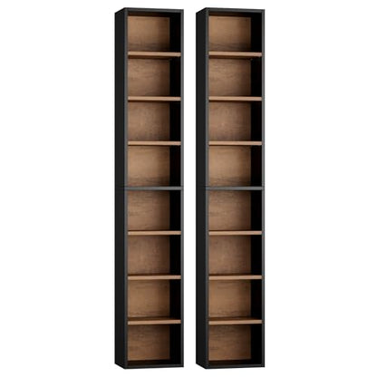 FOTOSOK 2 Pcs 71'' Tall Narrow Bookshelf, 8-Tier Media Tower Rack Set of 2 | CD DVD Storage Cabinet with Adjustable Shelves, Tall Narrow Bookcase Skinny Display Bookshelf Slim Shelf, Black/Brown - color: Black/Brown