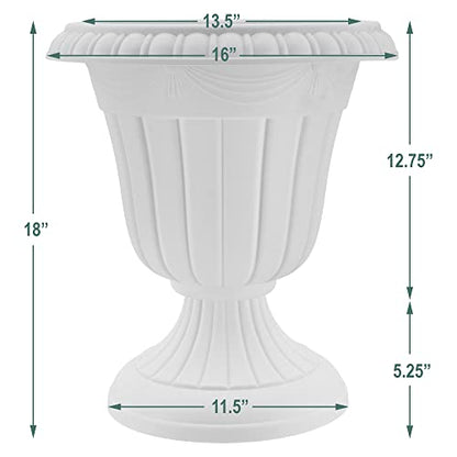 Arcadia Garden Products PL00BG Classic Traditional Plastic Urn Planter, 16” x 18”, Beige - color: Beige, size: 16" x 18"