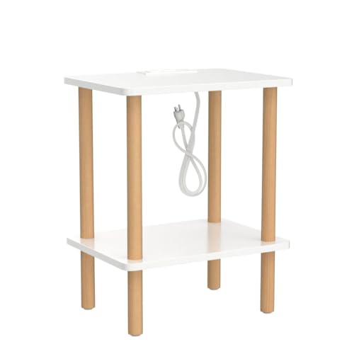 FORAOFUR End Table with Charging Station, End Tables with USB Ports and Outlets, Small Side Table for Living Room, Bedroom & Office, Two-Tier Narrow Side Table, Easy Assembly | Slim profile for bedroom or office corners, USB & outlets, tool-free assembly