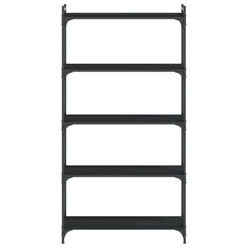 5-Tier Industrial Bookcase, 60.6 Inch Tall Bookshelf with Height Adjustable Shelves and Metal Frame, Matte Black Engineered Wood Shelving Unit for Living Room and Office - color: Black, size: 5-Tier