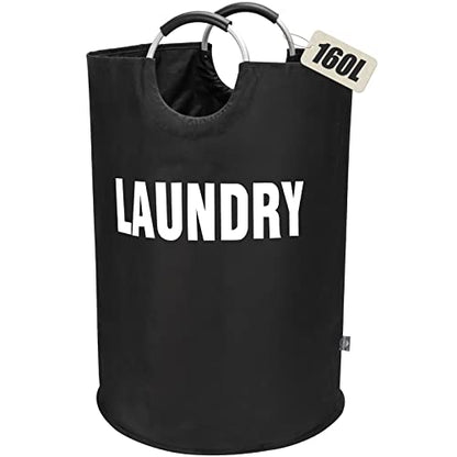 DOKEHOM 160L XX-Large Laundry Basket (7 Colors), Collapsible Laundry Bag, Foldable Laundry Hamper, Folding Washing Bin (Black, XXL) | Freestanding tall washing bin & foldable laundry bag. Extra large clothes storage basket with durable sturdy handles - co