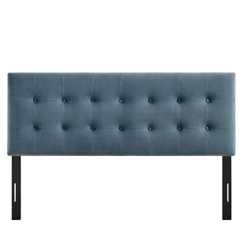 Modway Emily Full Size Performance Velvet Headboard in Cadet Blue - Stain-Resistant Velvet Upholstery with Button Tufting and 7 Adjustable Height Positions - color: Cadet Blue, size: Full