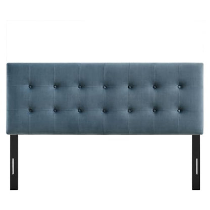 Modway Emily Full Size Performance Velvet Headboard in Cadet Blue - Stain-Resistant Velvet Upholstery with Button Tufting and 7 Adjustable Height Positions - color: Cadet Blue, size: Full