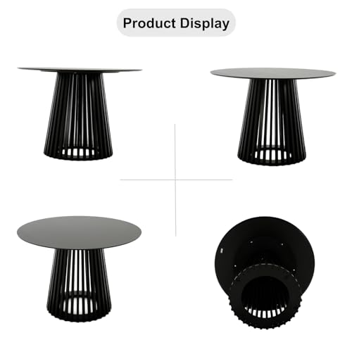 HEAH-YO Round Dining Table Set of 1, Modern Kitchen Table with Solid Wood Stripes, 43 Inch Wood Dinner Table for Kitchen Dining Room, Black - color: Black