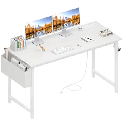 Lufeiya White Computer Desk with Power Outlet, 47 inch Teen Study Table Home Office Work Writing Gaming Desks with Charging Station Outlets Built in, White - color: White, size: 47.2"