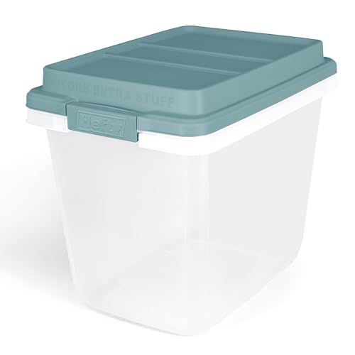 Hefty 6 Pack Lift Off Storage Bin with Lid, 32 Quart, Smoke Blue | Stackable Clear Plastic Container Totes for Home, Office, and Classroom Organization - size: 32 Qt - 6 Pack