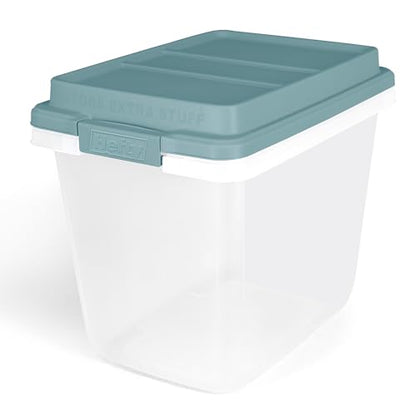Hefty 6 Pack Lift Off Storage Bin with Lid, 32 Quart, Smoke Blue | Stackable Clear Plastic Container Totes for Home, Office, and Classroom Organization - size: 32 Qt - 6 Pack