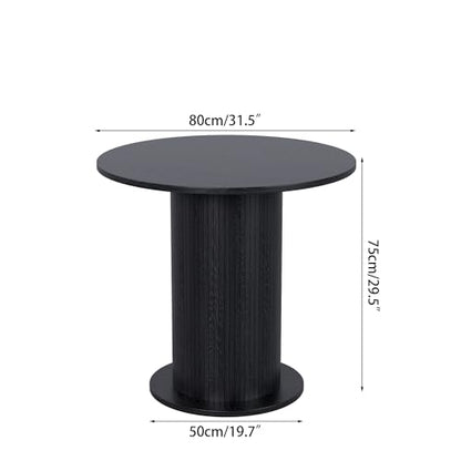31.5 inch Round Dining Table for 2, Modern Farmhouse Kitchen Table | Small Circle Dining Tables with Wood Strip Base for Kitchen Living Room - color: Black