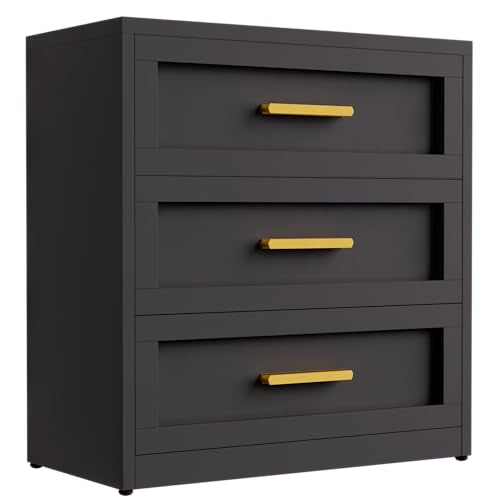 3 Drawer Black Metal Dresser for Bedroom, Closet Chest with 3 Drawers Storage, 31.5" Wide Storage Drawers Bedroom Cabinet,Modern Chest of Drawers for Living Room, Entryway - color: Black, size: 3 Metal Drawers
