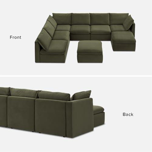 mopio Oversized Modular Sectional Sofa with Fully Removable Covers and Storage, Convertible U, L-Shaped and Sleeper Sectional, Modern Couches with Ottoman Chaise (Olive Green Velvet, 8 Seats, U) - color: [Gen 2] Olive Green Velvet, size: 8 Seats, U
