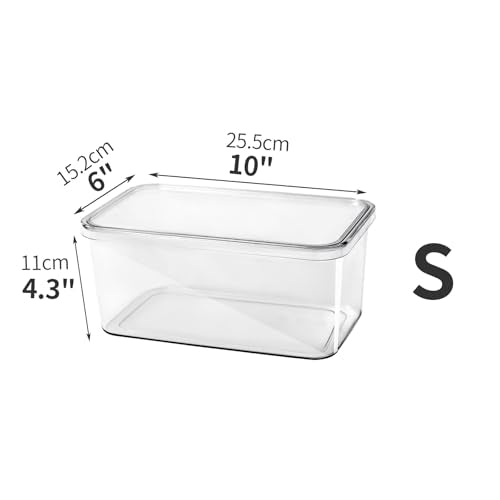 Clear Storage Bins with Lids 4 Packs, Stackable Transparent Storage Containers, Food Grade Fridge Kitchen Cabinet Organizer, Storage Boxes for Fruits , Bathroom and Pantry Organization (4 Small) - size: 4 Small