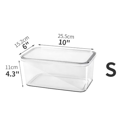 Clear Storage Bins with Lids 4 Packs, Stackable Transparent Storage Containers, Food Grade Fridge Kitchen Cabinet Organizer, Storage Boxes for Fruits , Bathroom and Pantry Organization (4 Small) - size: 4 Small