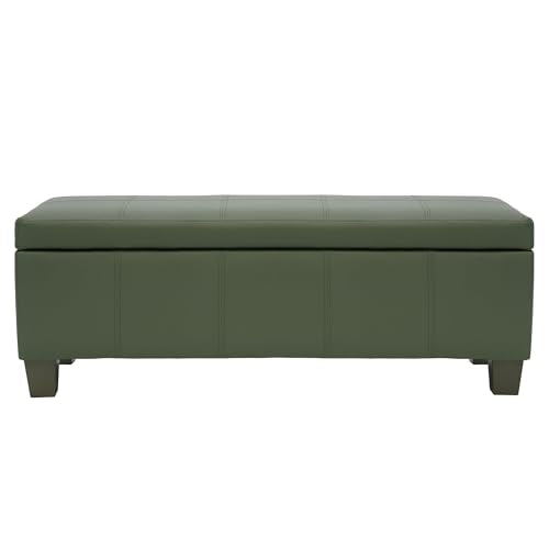 51 Inch Storage Ottoman, Storage Bench with Safety Hinge, Upholstered Synthetic Leather Ottoman Bench for Bedroom, Living Room, Entryway, Hallway, Foot Rest, Support 500lbs - color: Teal, size: 51 inch