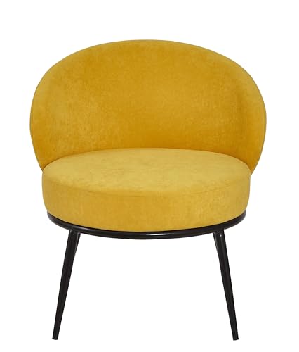GDFStudio 27" Modern Accent Chair, Comfy Lounge Chair, Velvet Upholstered Chair, Mid Century Modern Armchair with Metal Leg, Solid Wood Frame, Cushion Barrel Side Chair for Living Room Bedroom, Yellow - color: Yellow + Velvet