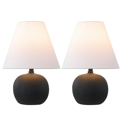 JONATHAN Y Asher 18.25" Gourd LED Table Lamp, Matte Black, Set of 2 | Scandinavian Minimalist Style, White Linen Shade, Resin Metal Base, Bedside Nightstand, Rotary Switch, LED Bulbs Included - color: Matte Black
