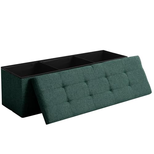 Storage Ottoman Bench Foldable Footrest Foot Stool, 45" Fabric Green | Small Ottoman Foot Rest Seat Shoe Bench Flip-Top forliving Room End of Bed Bedroom Couch Dorm 166L Folding Upholstered Chair - color: Emerald, size: 45.3" Flip