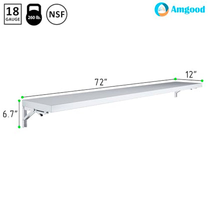 AmGood Stainless Steel Folding Wall Shelf 12 in. x 72 in. NSF | Concession Stand, Food Truck, Kitchen, Restaurant, Garage, Laundry, Utility Room - size: 72" Long X 12" Deep