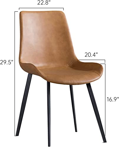 HIPIHOM Dining Chairs Set of 2, Modern Kitchen & Dining Room Chairs, Upholstered Faux Leather Cushion Seat and Sturdy Metal Legs (2 Brown Chairs) - color: Brown Chairs Set of 2