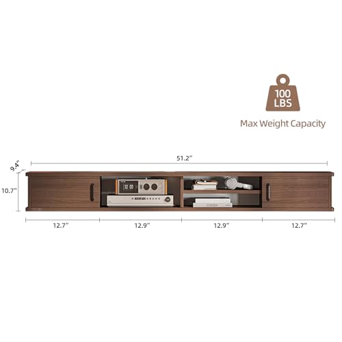 FurniNova Floating TV Stand,51'' Wall Mounted TV Console,Floating TV Shelf,Wall TV Cabinet,Floating Entertainment Shelf,Walnut - size: 51 IN