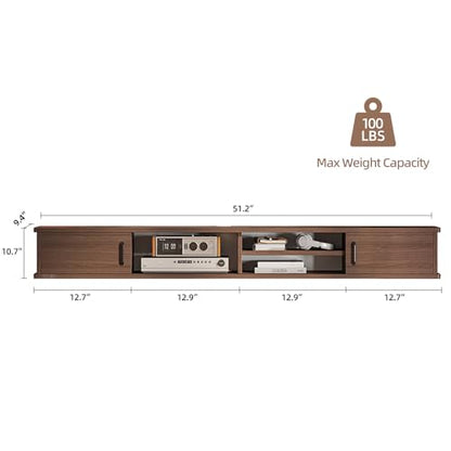 FurniNova Floating TV Stand,51'' Wall Mounted TV Console,Floating TV Shelf,Wall TV Cabinet,Floating Entertainment Shelf,Walnut - size: 51 IN